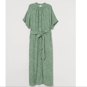 H&M Green Floral Tie Belt Midi Dress